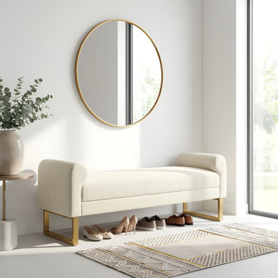 Banc de repose-pieds 65 po, banc en chenille pour chambre à coucher, banc de bout de lit rembourré et pieds dorés, bancs de chambre à coucher avec accoudoirs pour fenêtre de salon et entrée