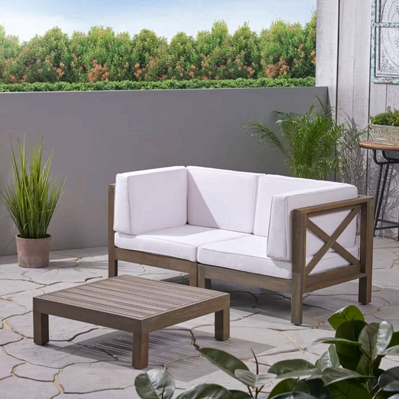 Causeuse modulaire à 2 places avec table basse X-Back, Bois, Blanc