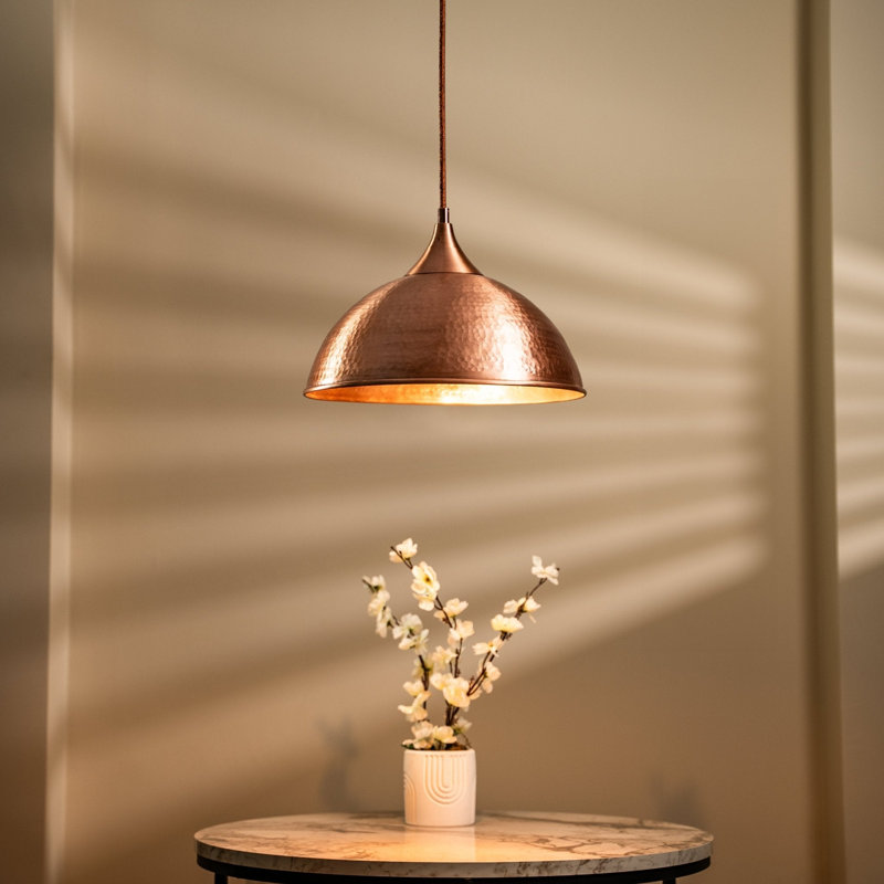 Luminaire suspendu en cuivre martelé fabriqué à la main ALFIQ pour la cuisine et la salle à manger, 14", Cuivre mat