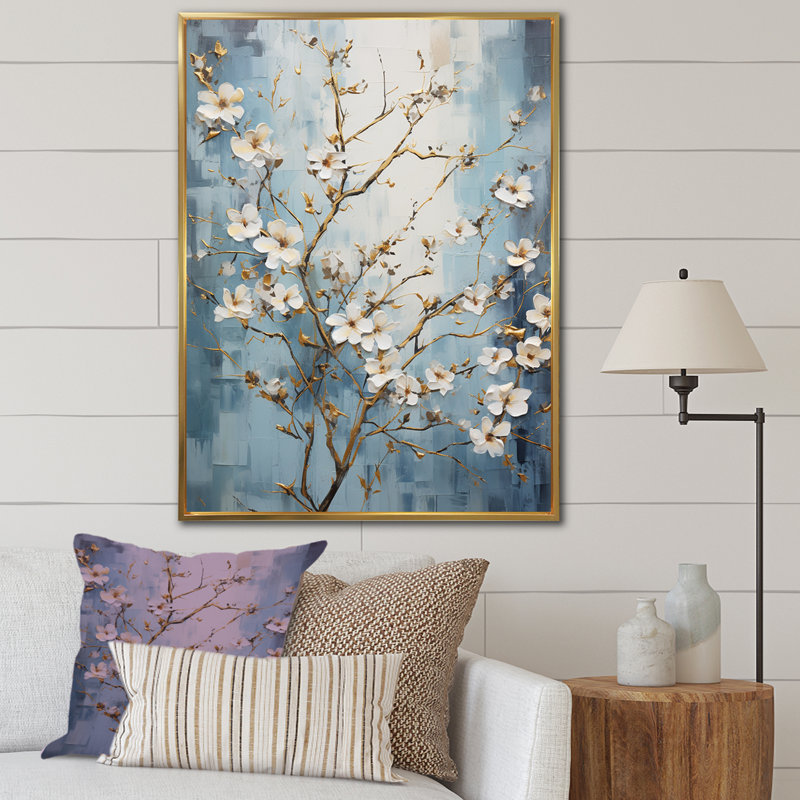 Reproduction sur toile White Dogwood Peacefulness I, H 40 po x l 30 po x P 1,5 po, Cadre flottant doré