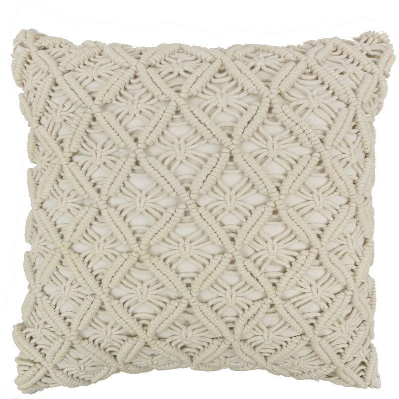 Medium Off-White Crochet Bohemian Decorative Pillow
