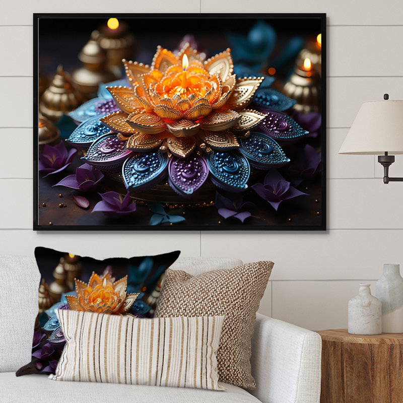 «Hinduisim Vibrant Mandala - Hindouisme», art mural, H 30 po x l 40 po x P 1,5 po, Cadre flottant noir