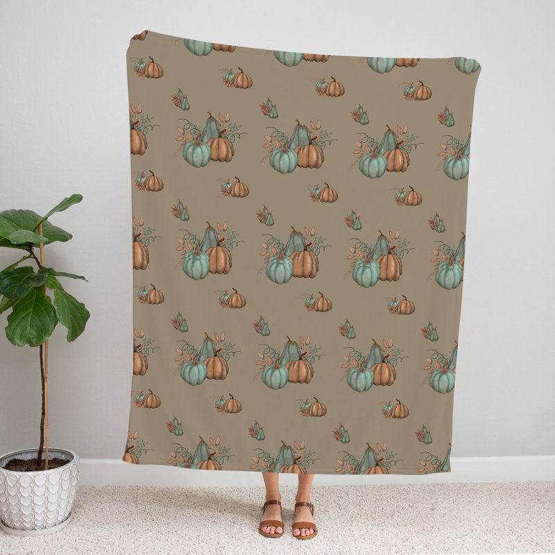 Throw Blanket, 51" W x 60" L, Floral/Abstract, Blue/Orange/Brown