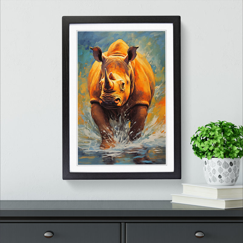 Rhino Expressionism - Framed Print, 34cm H x 25cm W x 2cm D, Black