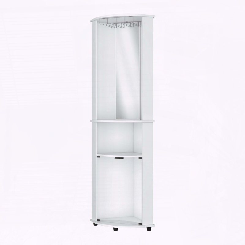 Armoire de bar en coin blanche à 3 niveaux avec support en verre - 74,8 po de hauteur pour économiser du vin