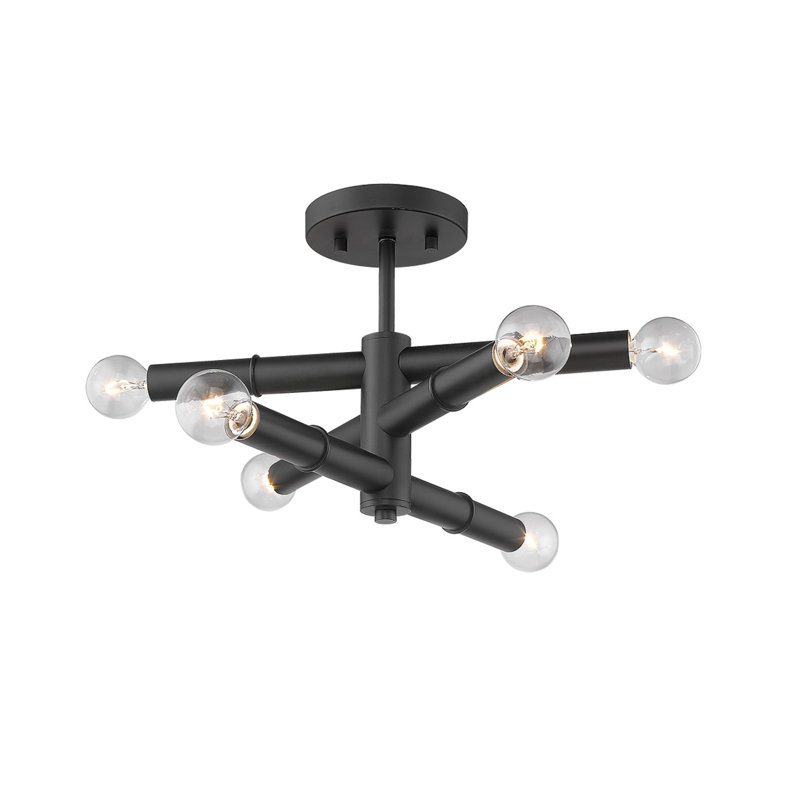 Plafonnier semi-encastré 6 lumières 14,5 po Aarran, Noir mat