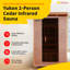 Sauna infrarouge en bois de cèdre HEATWAVE Yukon pour 2 personnes, idéal pour la détente à domicile – Sauna intérieur avec 6 radiateurs au charbon, éclairage de chromothérapie, ioniseur d'oxygène et système audio stéréo intégré
