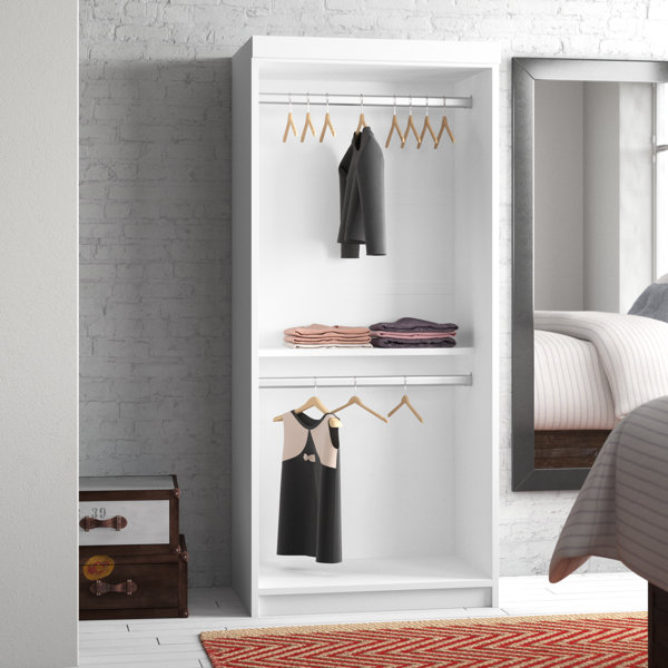 Cathkin 71H Wardrobe Closet with Hanging Rod, Cabinet with 2 Drawers & 2 Shelves, Sliding Door Gracie Oaks Color: White