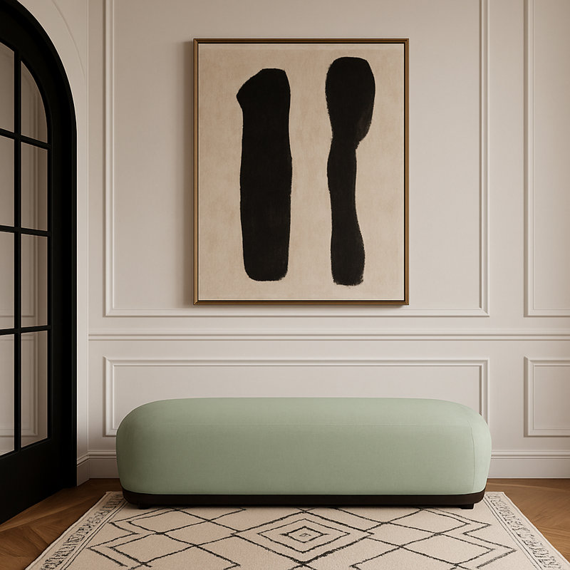 Banc en tissu Calum Chenille, Noir, Tissu chenille menthe