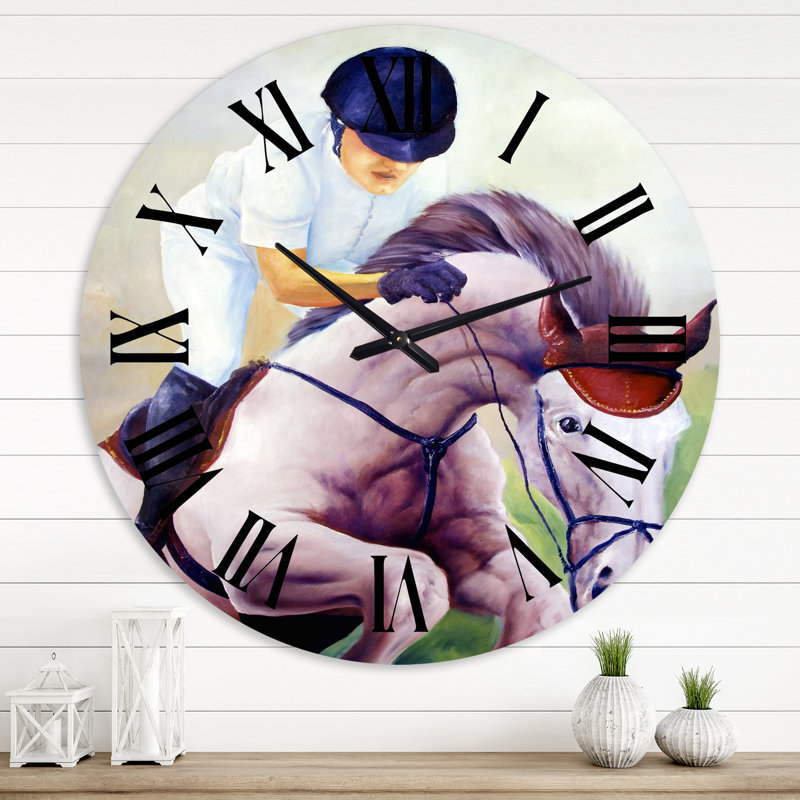 Jockey sur cheval au galop - horloge murale de ferme, Grand
