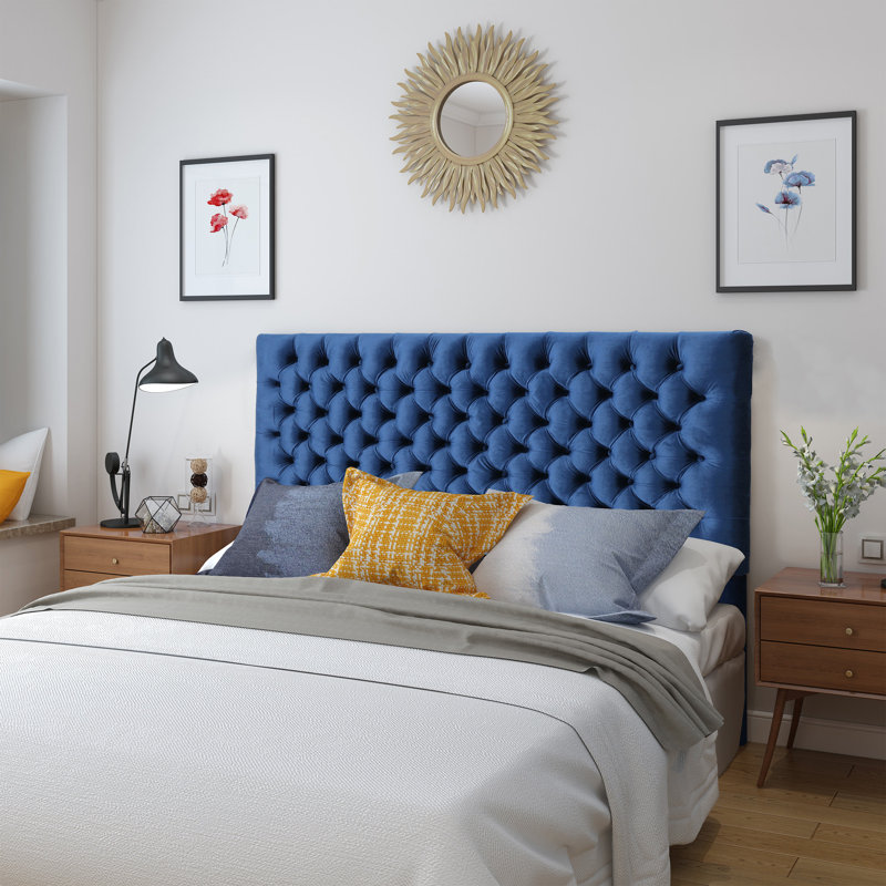 Tête de lit tapissier à panneau grand Dannett, Navy Blue Velvet