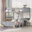 Lit double superposé au dessus d'un lit double avec bureau, gris