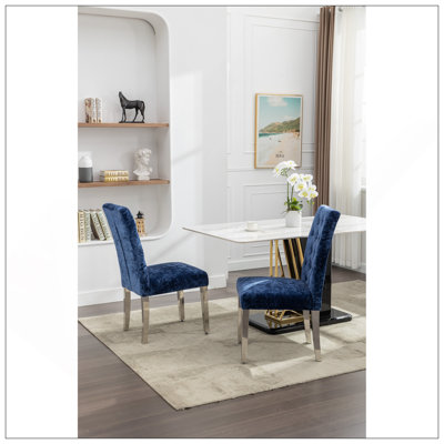 Set Of 2 Modern Dining Chairs With Plush Velvet Upholstery, Sturdy Stainless Steel Legs & S-Shaped Springs - Ergonomic Support For Dining Room, Kitchen, Office