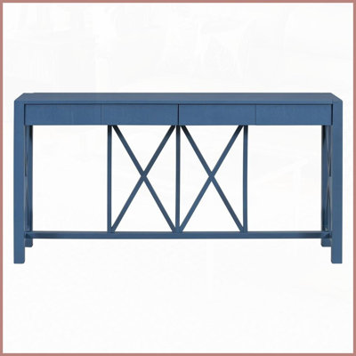 Table basse de 60 pouces en placage d'acacia avec 4 tiroirs, console peu encombrante pour le salon