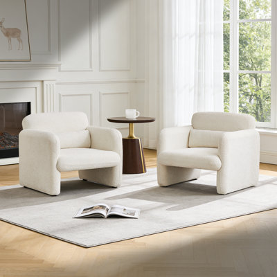 Fauteuil d'appoint en velours beige de 33,86 po de largeur avec coussin lombaire pour petits espaces (ensemble de 2)