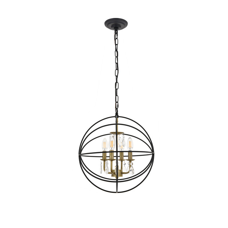 Luminaire suspendu Mayo, Laiton, H 17,6 po x l 16 po x P 16 po, 4 lumières