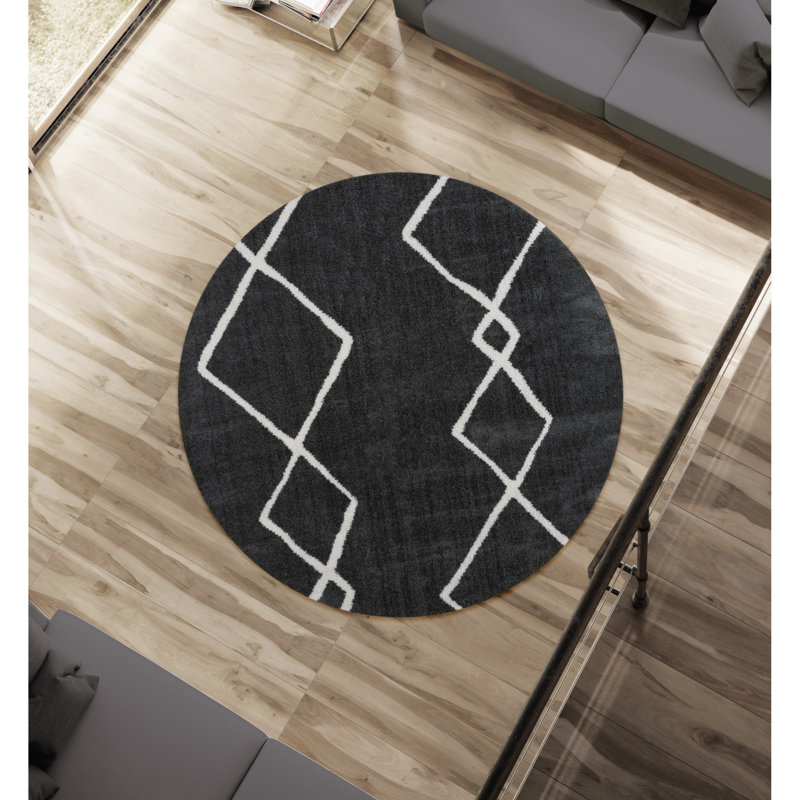 Tapis gris foncé Ilwell, Rond 7 pi 10 po