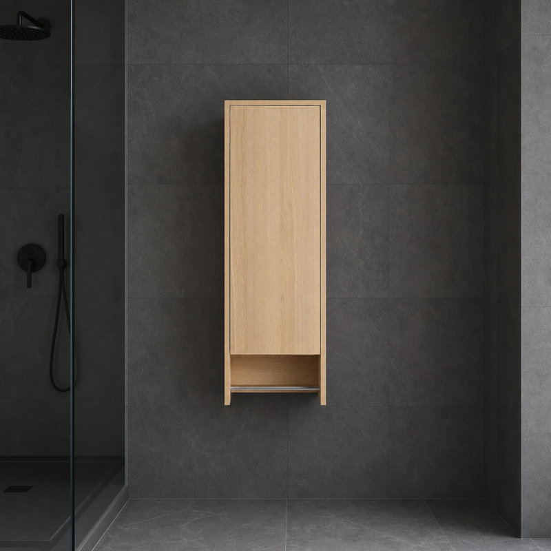 12 Inch Small Wall-Mounted Side Cabinet with Soft Closing Door, Space-Saving Hanging Storage Solution Perfect for Compact Living Spaces, Equipped with Sturdy Internal Shelves and Convenient Towel Rack, Reversible Door Opening Direction