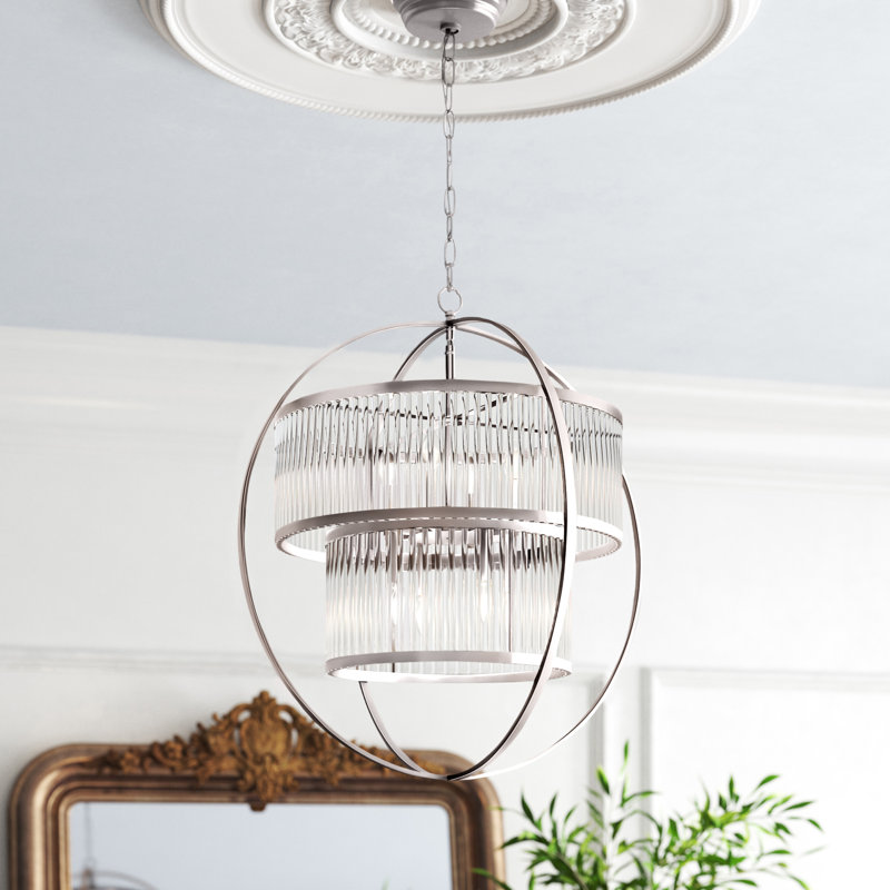 8 - Light Dimmable Globe Chandelier, Nickel, Nickel