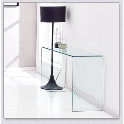 Transparent Tempered Glass Console Table With Rounded Edges, Ideal For Modern And Space-Efficient Living Areas