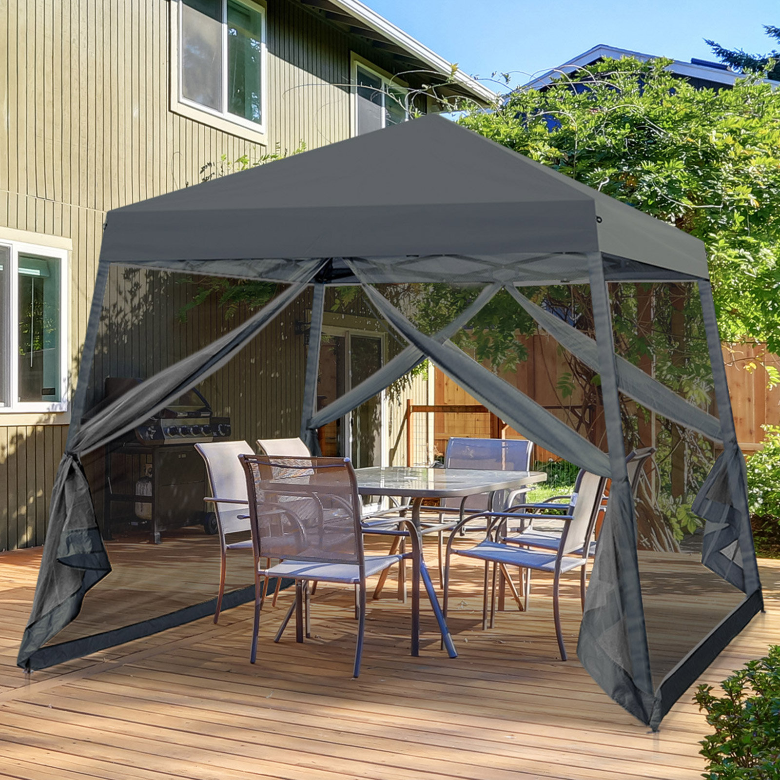 10 ft. W x 10 ft. D Steel Pop Up Slant Leg Patio Gazebo with Netting Coos Bay Roof Color: Brown