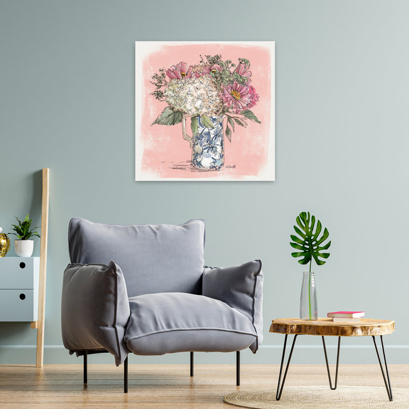 Hortensia dans un pichet, art floral contemporain, H 24 po x l 24 po