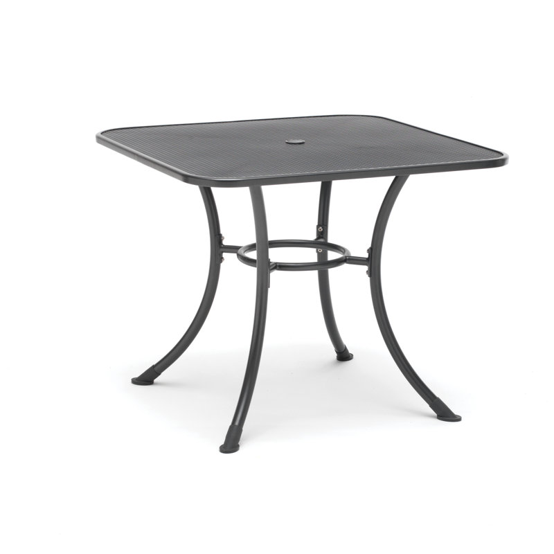 Gray Wrought Iron Square Mesh Outdoor Dining Table