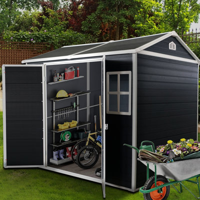 8x4ft Outdoor Resin Shed - Lockable Door & 2 Windows For Black With Construction Windows,
