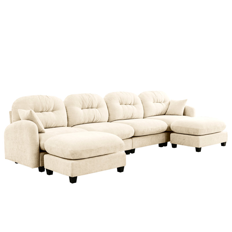 Canapé modulaire modulaire à 4 places avec chenille douce, coussin, mousse ergonomique à haute densité, élégant, convient pour la chambre à coucher et les espaces de vie, canapé en forme de U beige, conception en tissu, utilisation dans la pièce,