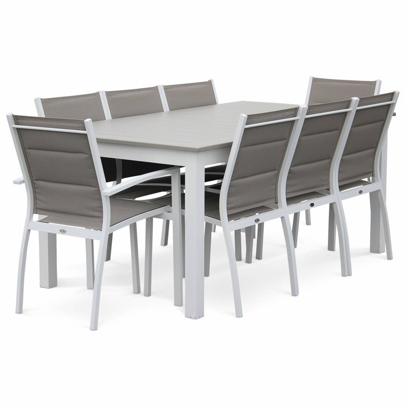 Woodcliff 8 - Person Patio Dining Set with Extendable Rectangular Table, Brown