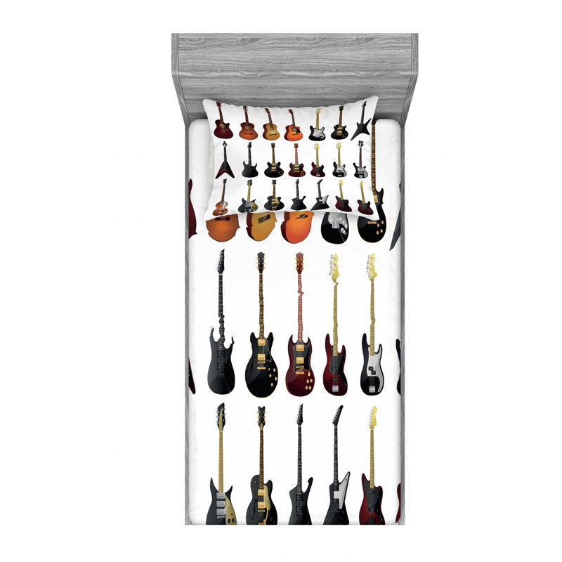 Twin White Microfiber Guitar Print Sheet Set