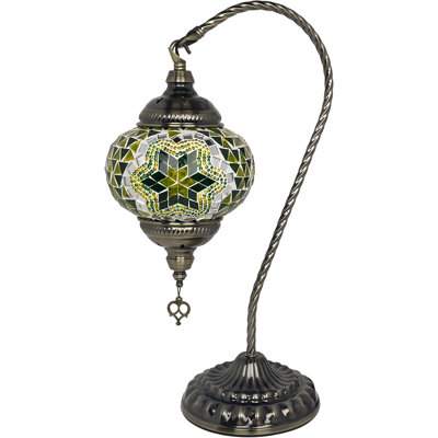 Handmade Mosaic Glass Swan Neck Table Lamp - Turkish Moroccan Bohemian Tiffany Style Vintage Lamp Shade With Metal Base For Bedroom Living Room Lighting