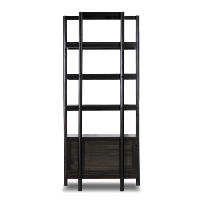 Reza Solid Wood Bookcase, Worn Black Parawood