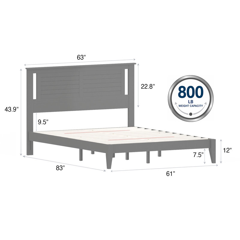 Canton Solid Wood  Platform Bed, White, Queen