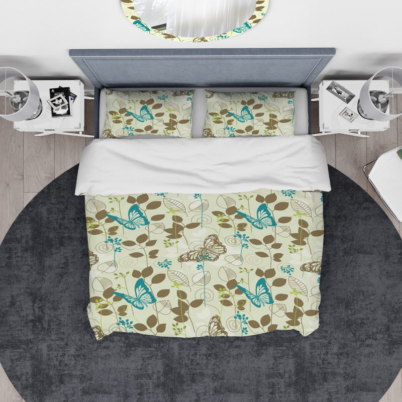 Ensemble de housse de couette en fond designart papillon leaves, Housse de couette très grand + 2 taies décoratives