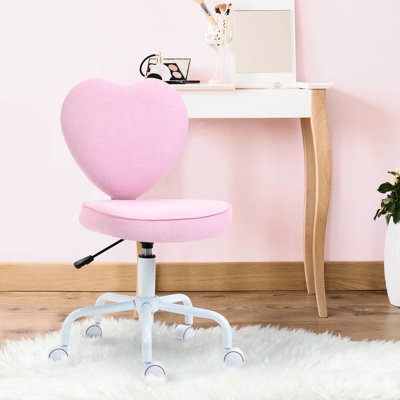Chaise de bureau réglable en hauteur rose avec pivot à 360 ° et conception «Heart Love», siège en lin avec dossier pivotant et rembourré