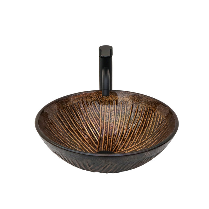 Tempered Glass Vessel Sink With Pop-Up Drain For Bathroom