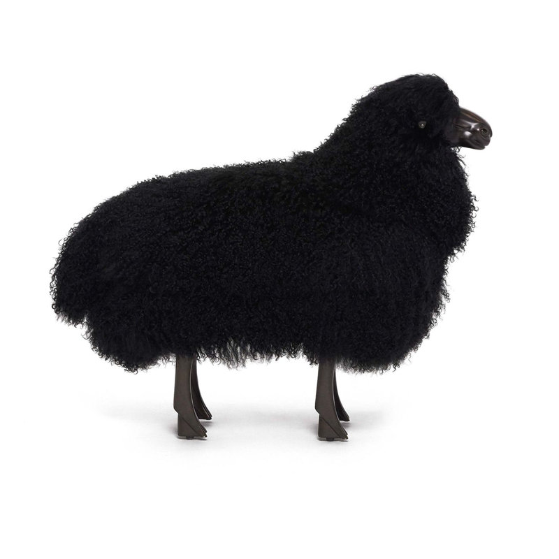 Theo Black Sheepskin and Bronze Baby Sheep Sculpture