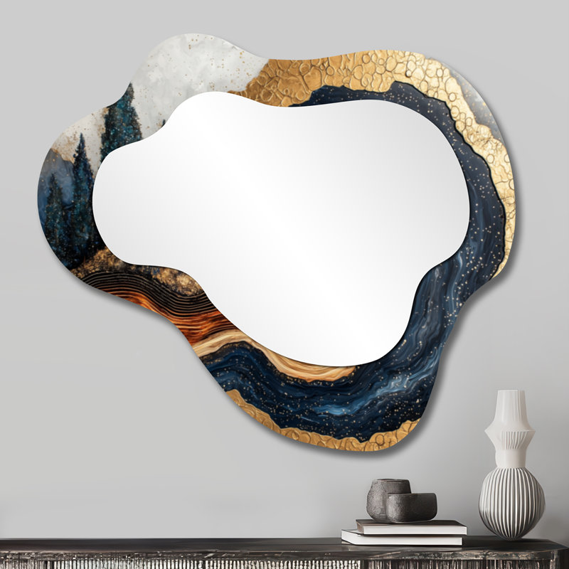 Modern Mustang Horse By The Golden River I - Horse Animal Irregular Asymmetrical Mirror, Modern Wall Mirror, Printed on Metal