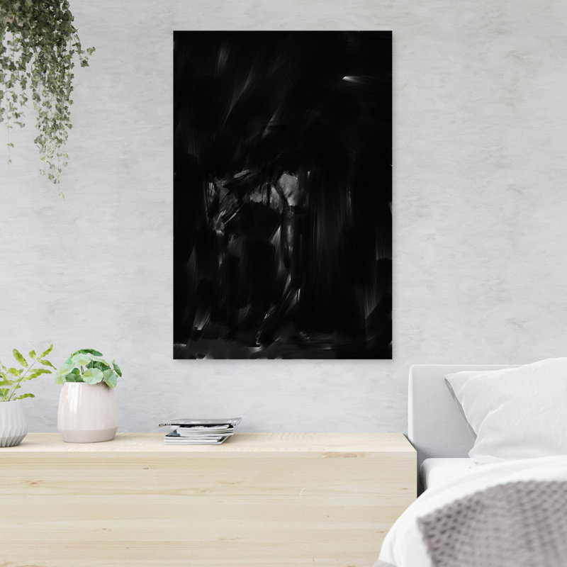 Cheval noir sur fond noir - 1 pièce, reproduction d'art graphique sur toile tendue, H 20 po x l 16 po