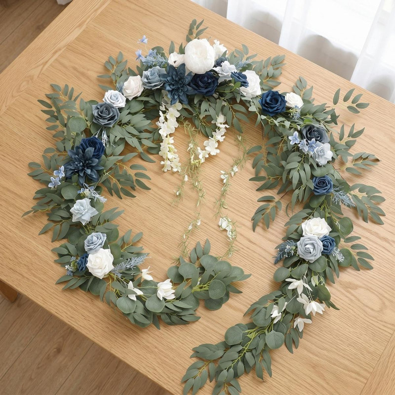 Guirlande de fleurs - 9 pi Eucalyptus et rose - décoration de table rose chérie pour réception de mariage, Deep Blue