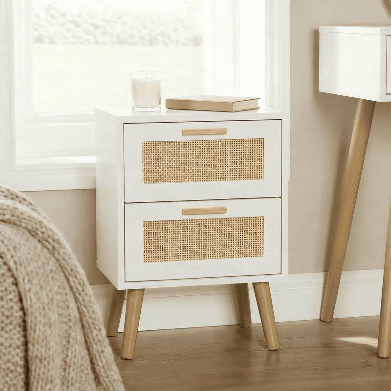 Anelise 40cm W Manufactured Wood Bedside Table, White