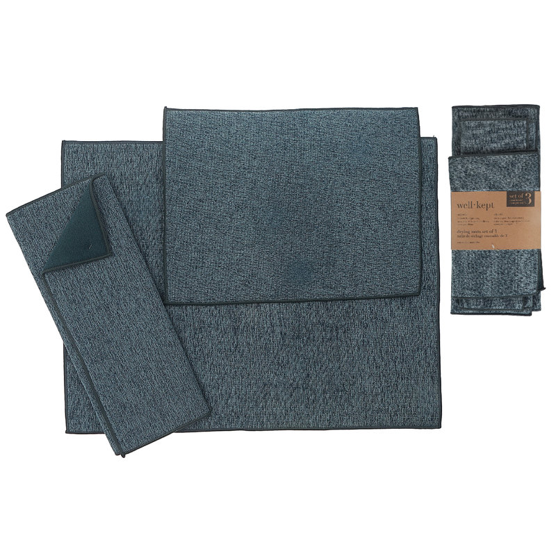 Tapis de vaisselle en microfibre uni 3 pièces, Marine