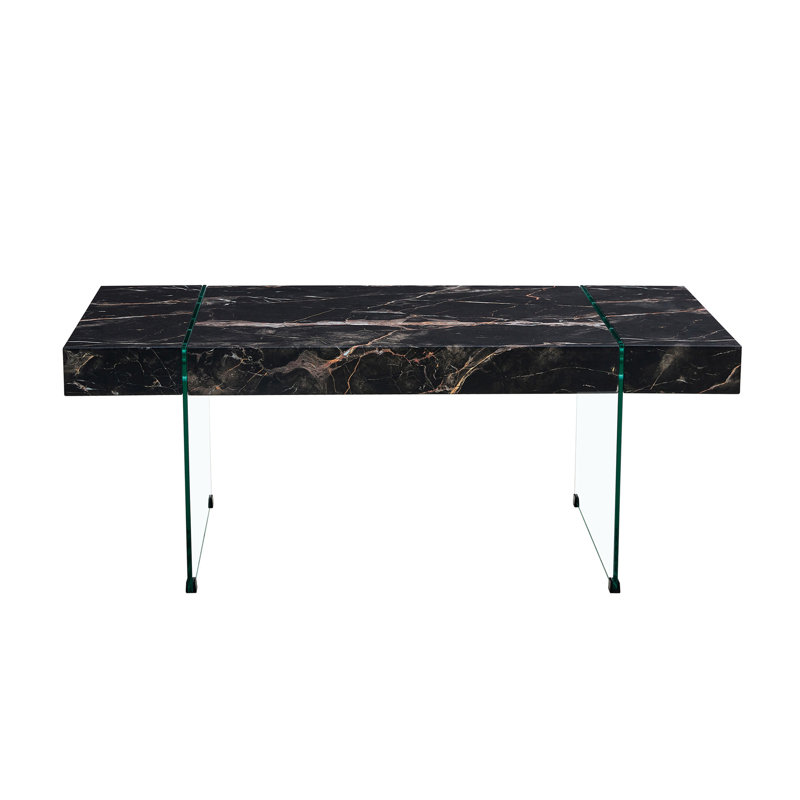 43.3"X23.6" Black Marble-Patterned MDF Coffee Table With Tempered Glass Legs.Suitable For Living Room.It Can Be Used Not Only As A Coffee Table But Also As A Side Table Or Display Stand.