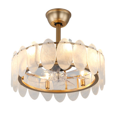 20.66 Inch Gold Crystal Fandelier Ceiling Fan With Light Remote Control, Caged With 6 Speeds For Bedroom, Nursery, Living Room