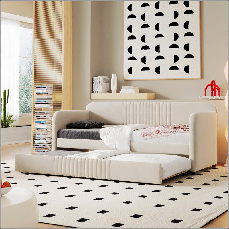Upholstered Daybed Sofa Bed, Light Blue