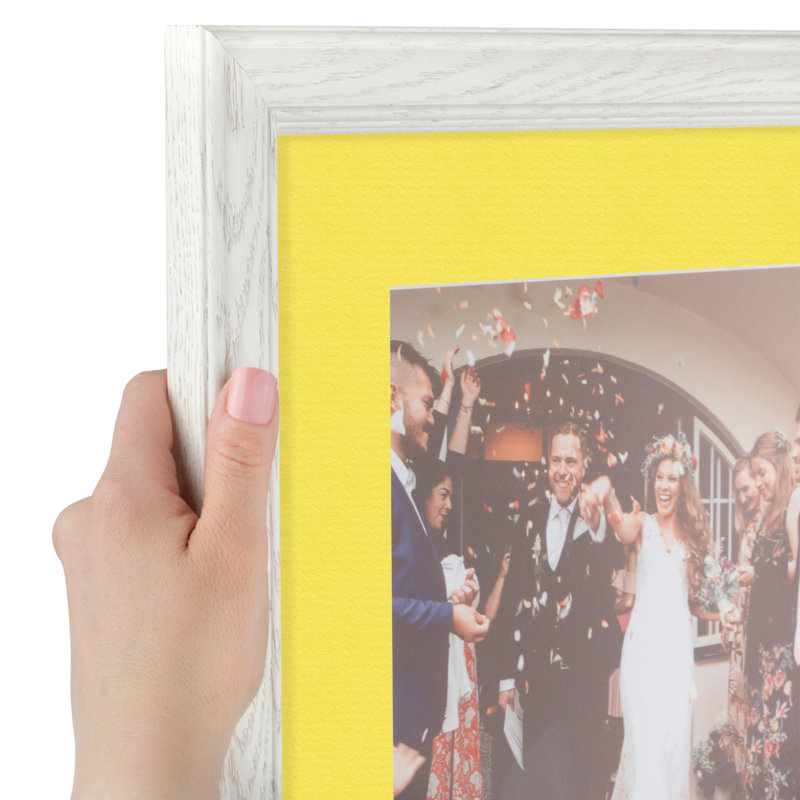 Off-White Wash Wood Picture Frame with Canary Mat