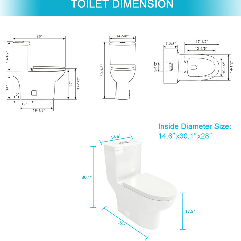 Dual Flush Ceramic Toilet - Powerful Flushing, Keeps Clean And Fresh Soft Closing Seat, Prevents Loud Noises