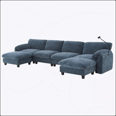 140 Inch U-Shape Modular Sectional Sofa with Extra-Wide Seat, USB and Type-C Charging, Phone Holder, and Side Storage Pockets