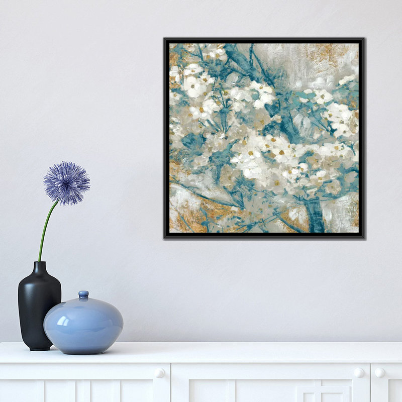 «Golden Dogwood I», reproduction sur toile, H 18 po x l 18 po x P 1,5 po, Toile avec cadre noir, Pas de tapis